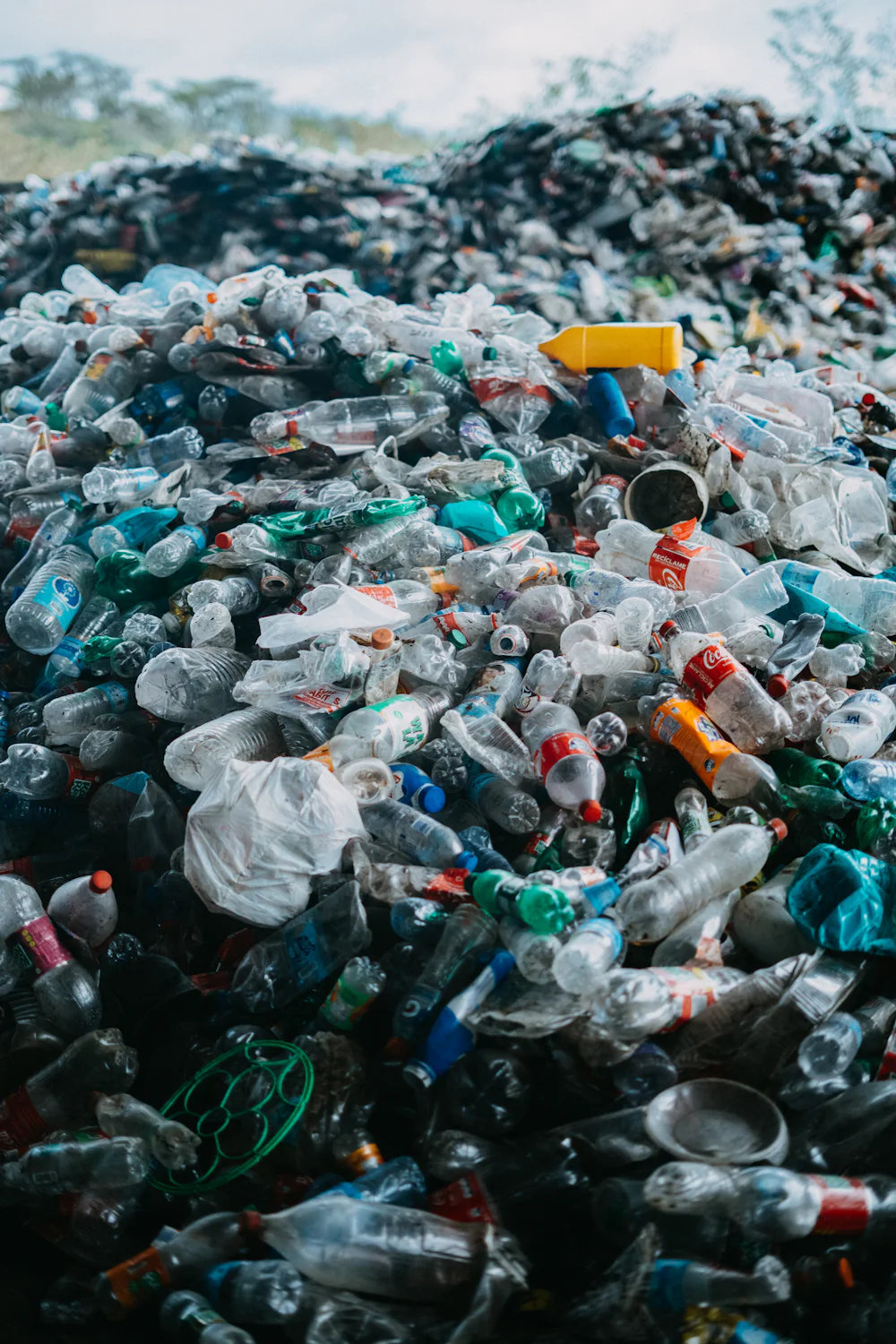 Pile of plastic bottles and cans awaiting sorting