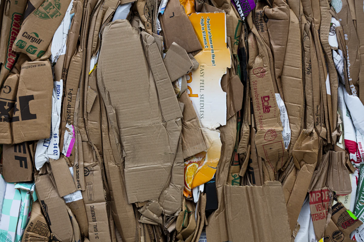 Flattened cardboard ready for baling
