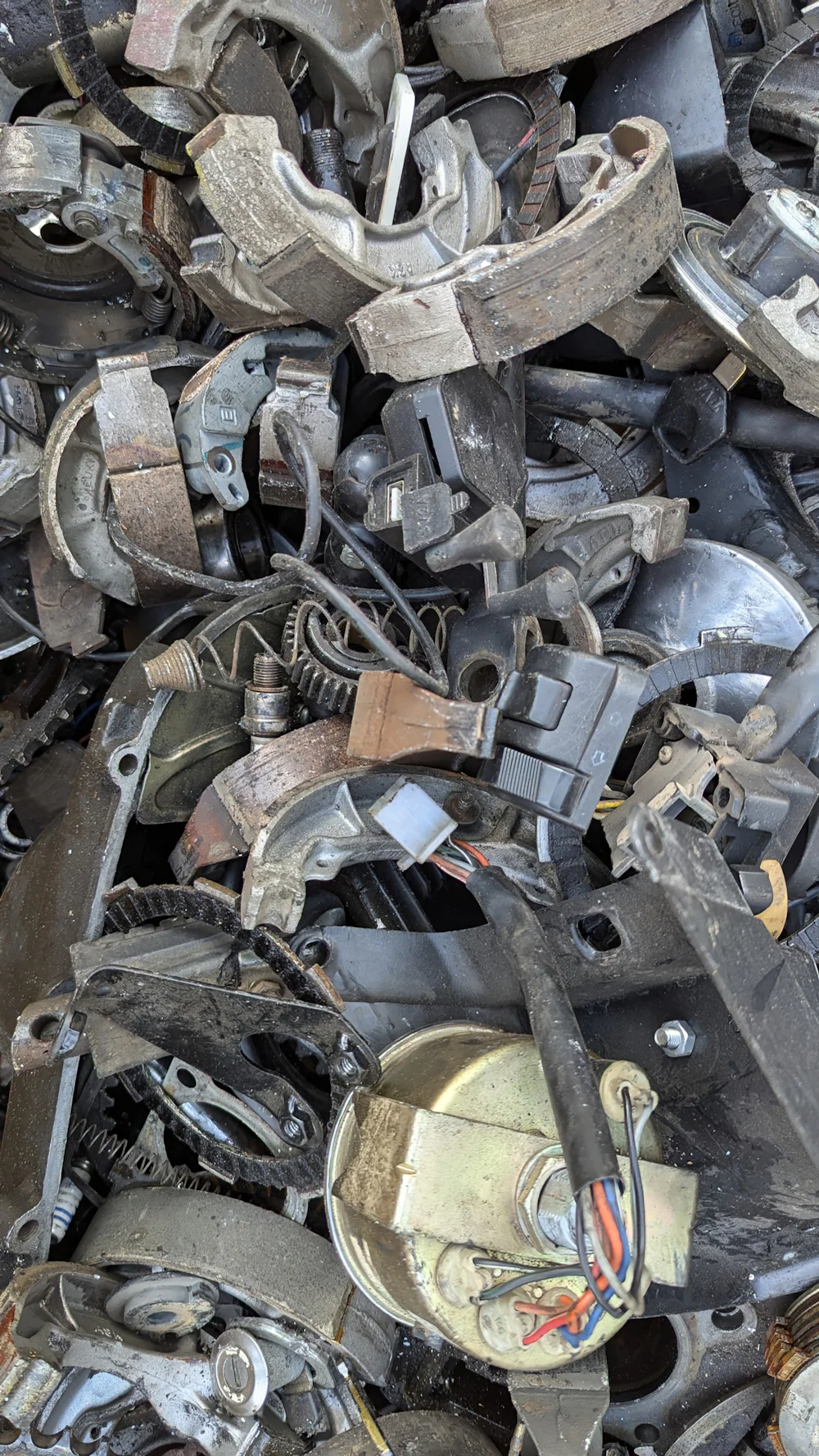 Heap of mixed scrap metal parts